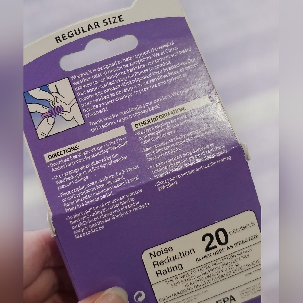 WeatherX Ear Plugs Migraine Noise Reduction Barometric Pressure Latex Free NEW - Picture 5 of 5